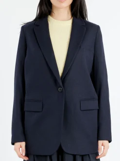 Pomandere - Single-Breasted Jacket in Night Blue Wool-Blend Flannel