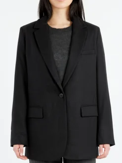 Pomandere - Single-Breasted Jacket in Black Wool-Blend Flannel