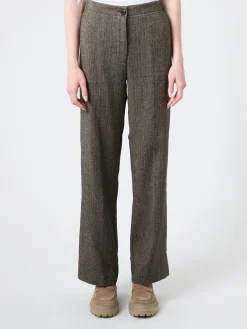 Pomandere - Wide Leg Trousers in Black Herringbone