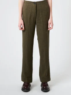 Pomandere - Wide Leg Trousers in Forest Herringbone
