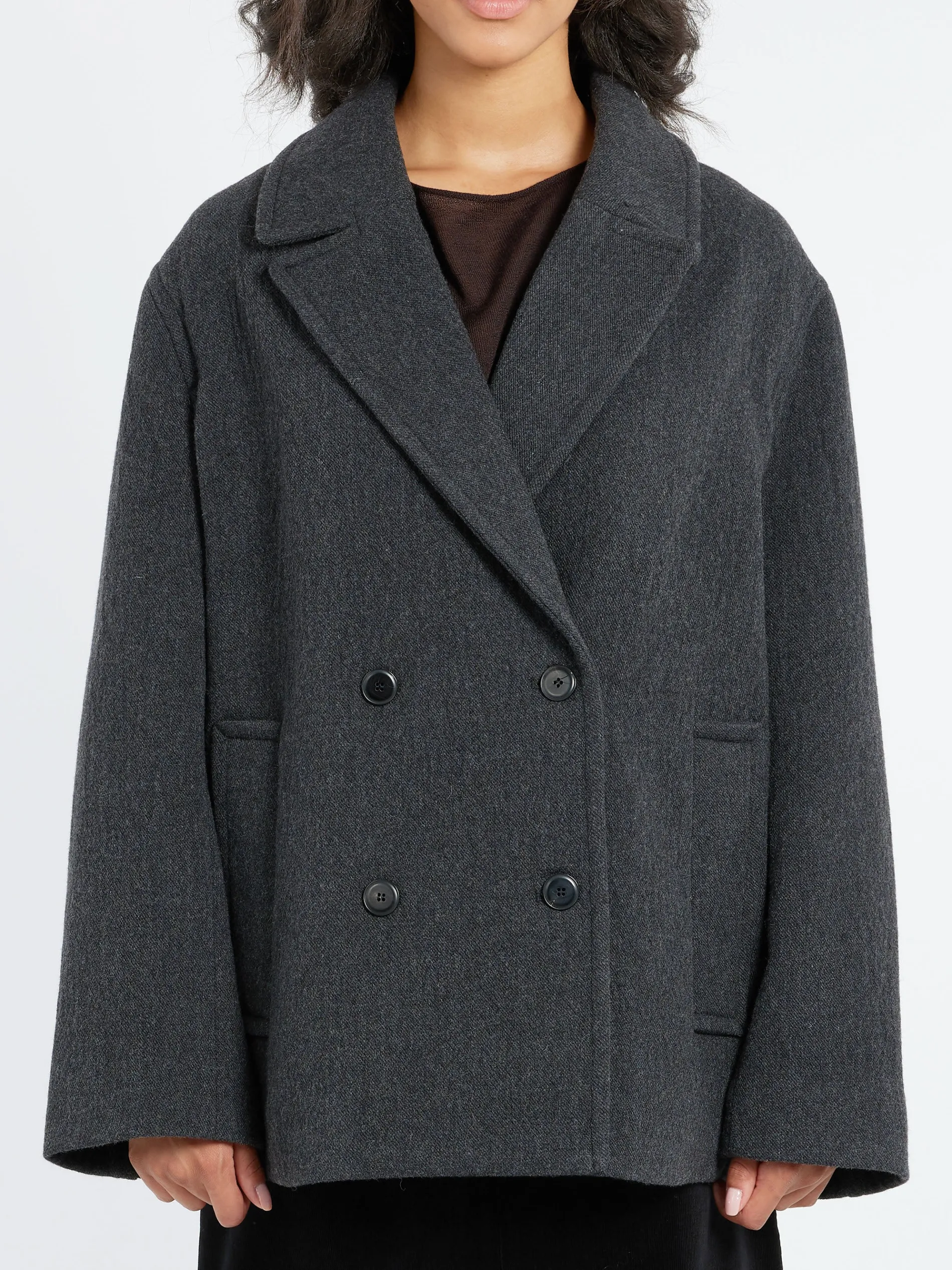 Pomandere - Wool-Blend Cloth Peacoat in Anthracite