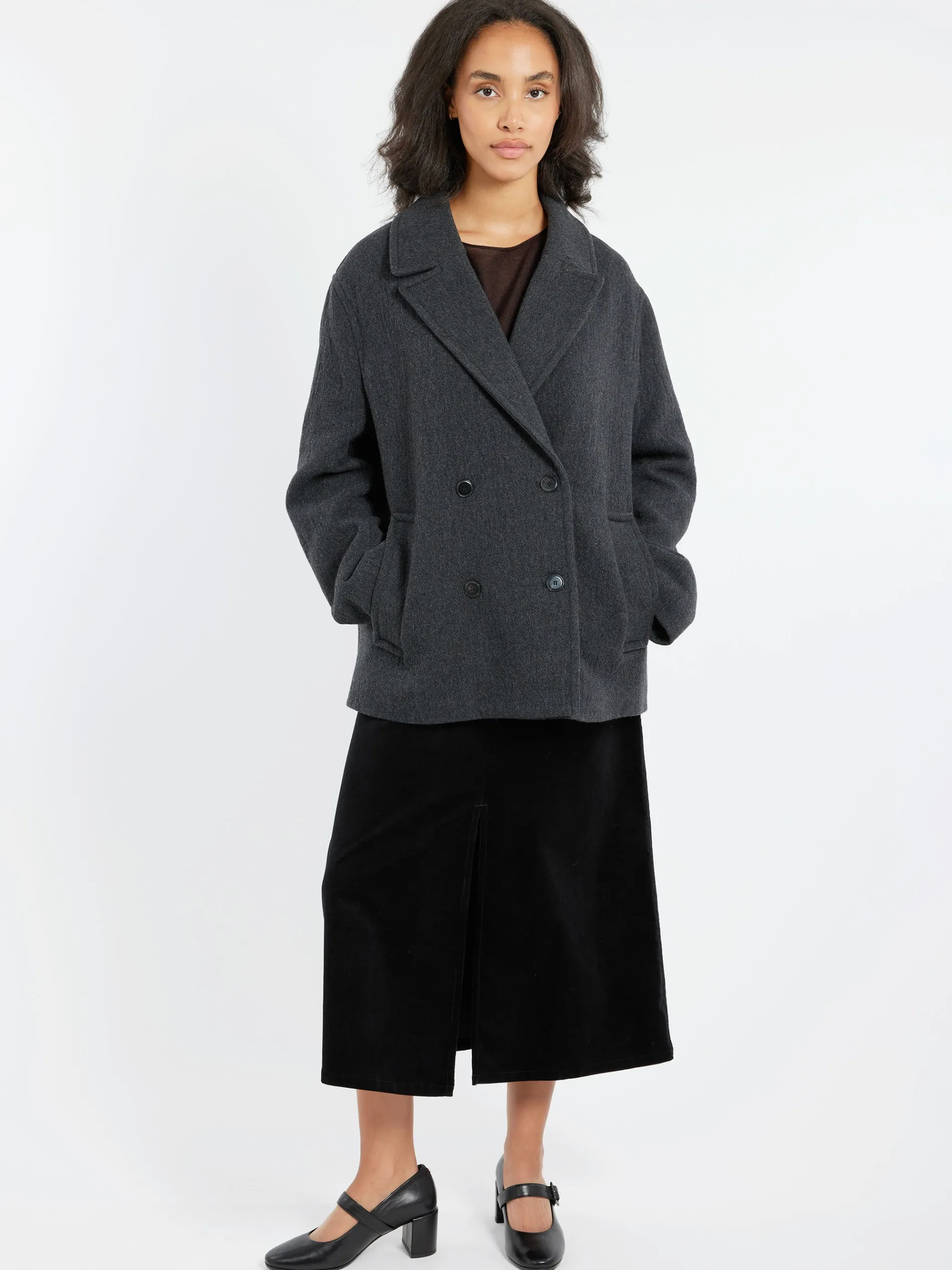 Pomandere - Wool-Blend Cloth Peacoat in Anthracite