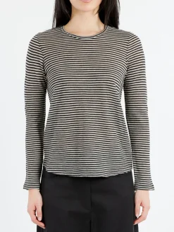 Pomandère - Long-Sleeved Striped Jersey T-Shirt in Ivory
