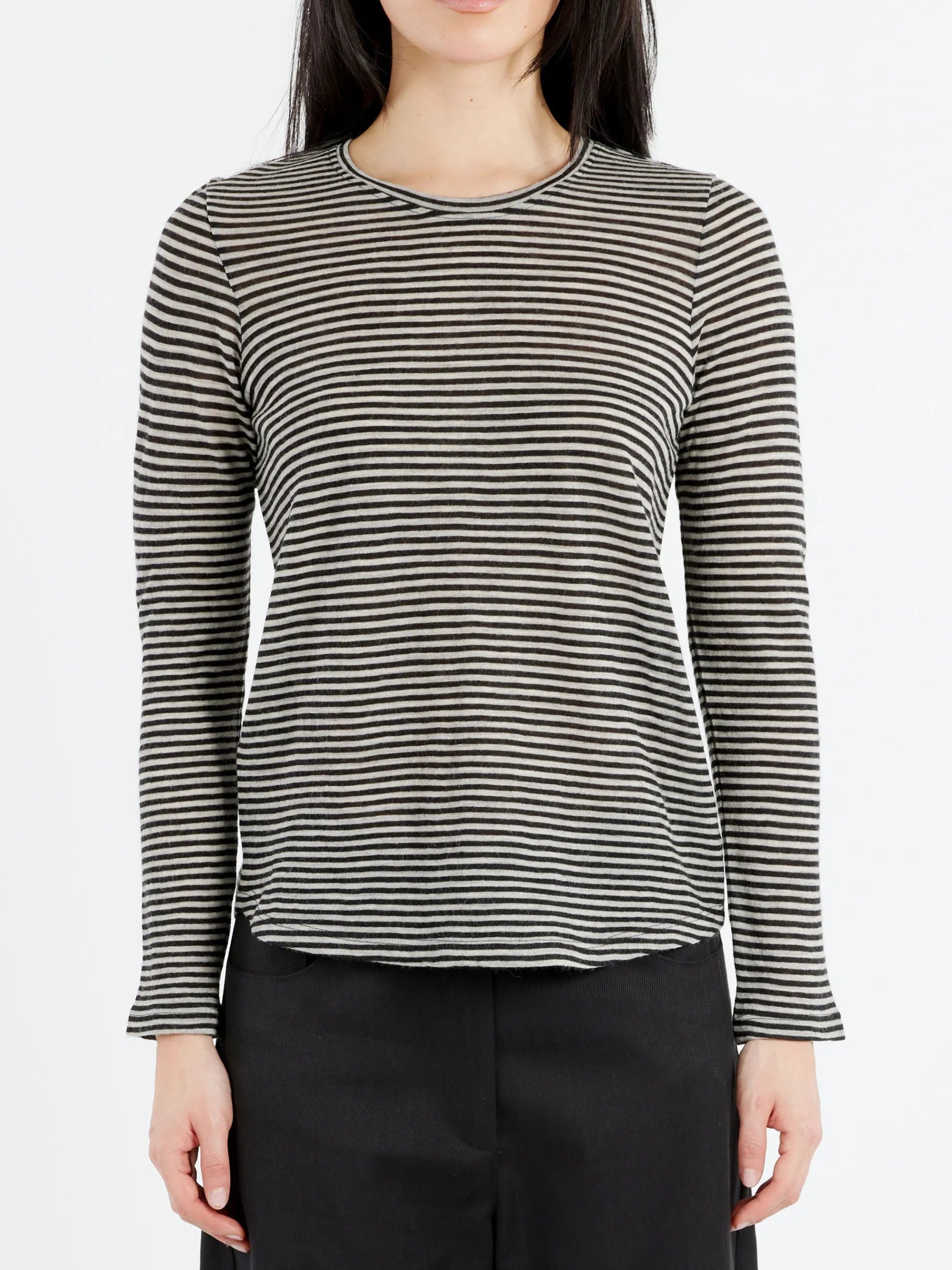 Pomandère - Long-Sleeved Striped Jersey T-Shirt in Ivory