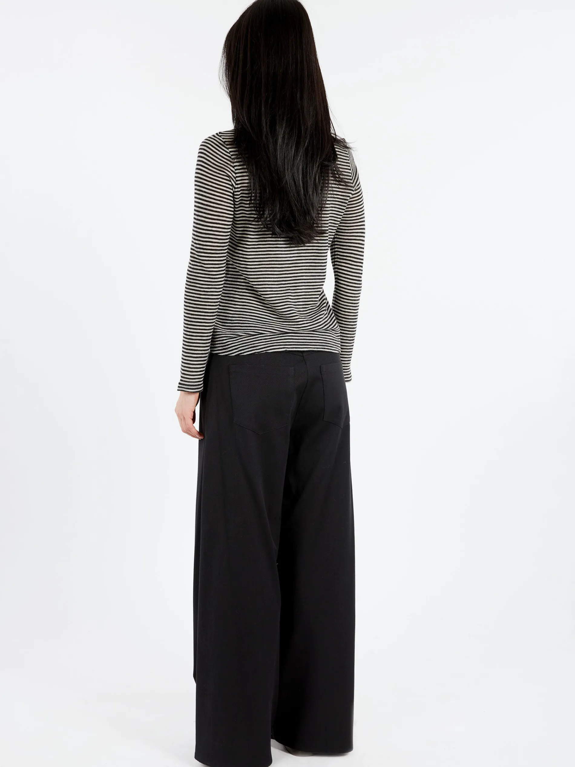 Pomandère - Long-Sleeved Striped Jersey T-Shirt in Ivory