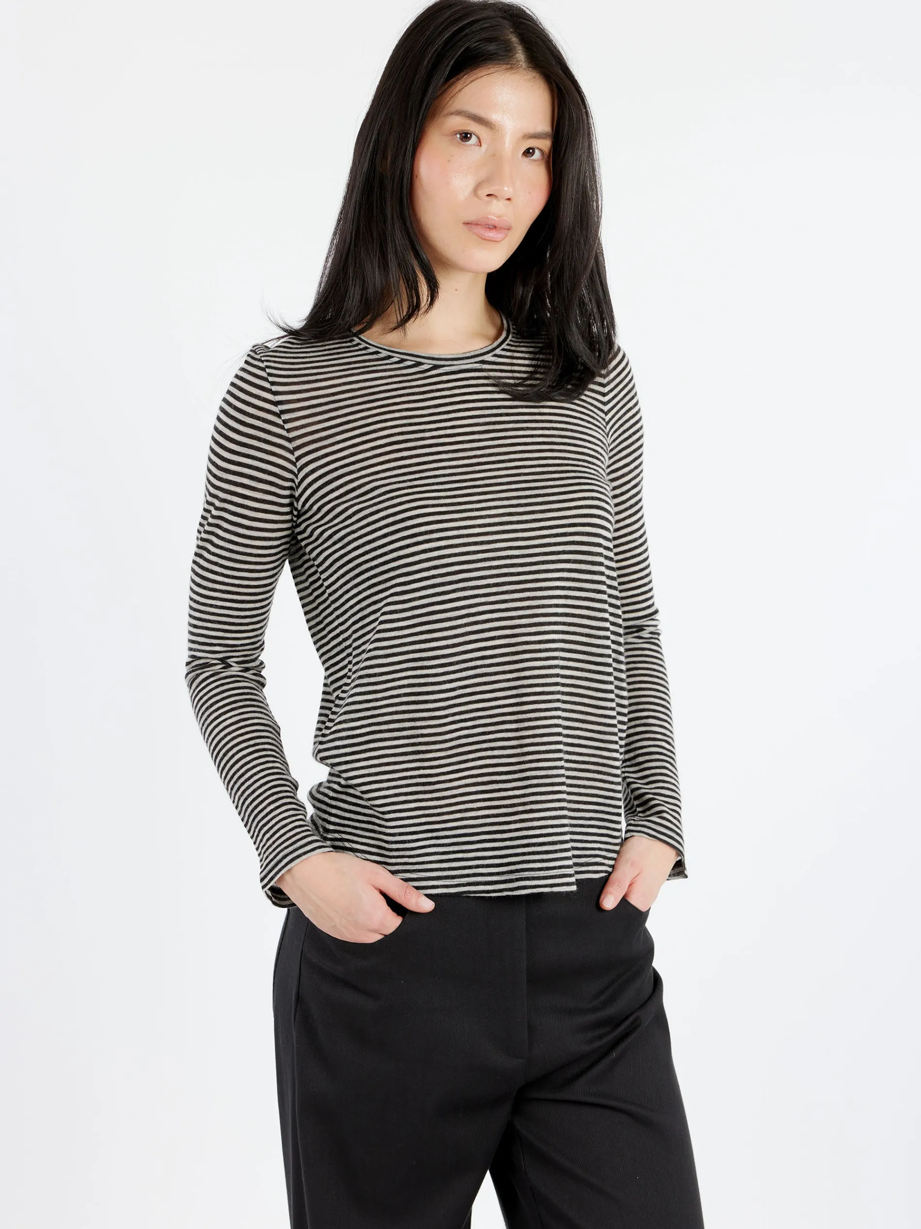 Pomandère - Long-Sleeved Striped Jersey T-Shirt in Ivory