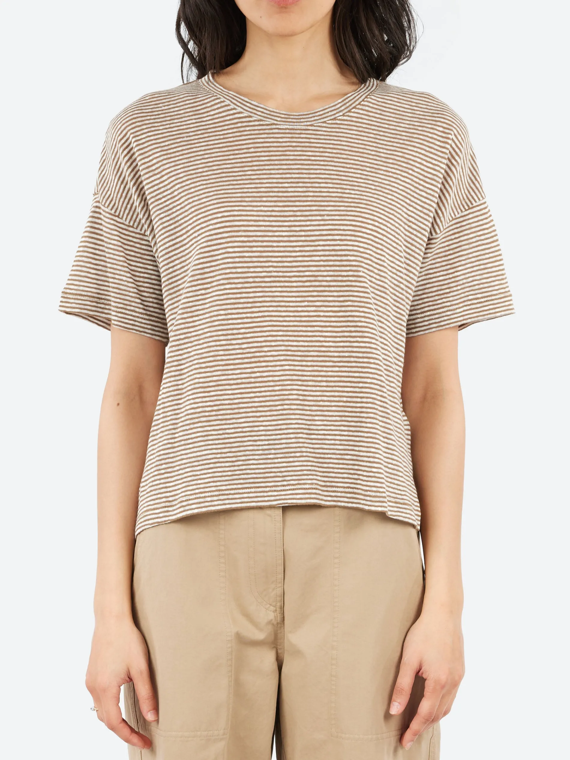 Pomandère - Striped Jersey T-Shirt in Hazelnut
