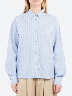 Pomandère - Striped Poplin Shirt in Turquoise