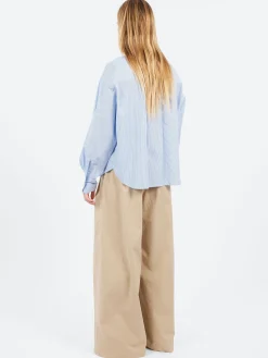 Pomandère - Striped Poplin Shirt in Turquoise