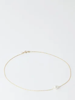 Poppy Finch - Petite Oval Pearl Solitaire Necklace