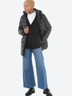 Quartz Co. - Livia Mid Lightweight Down Hooded Jacket in Black