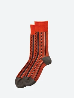ROTOTO - Multi Vertical Jacquard Sock in Red/Gray