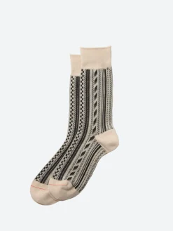 RoToTo - Multi Vertical Jacquard Sock in White