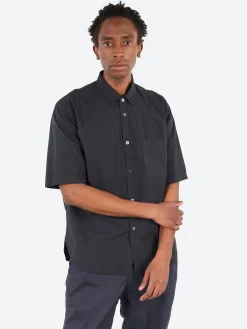 Sage de Cret - Organic Cotton Broadcloth Short Sleeve Regular Collar Shirt in Black