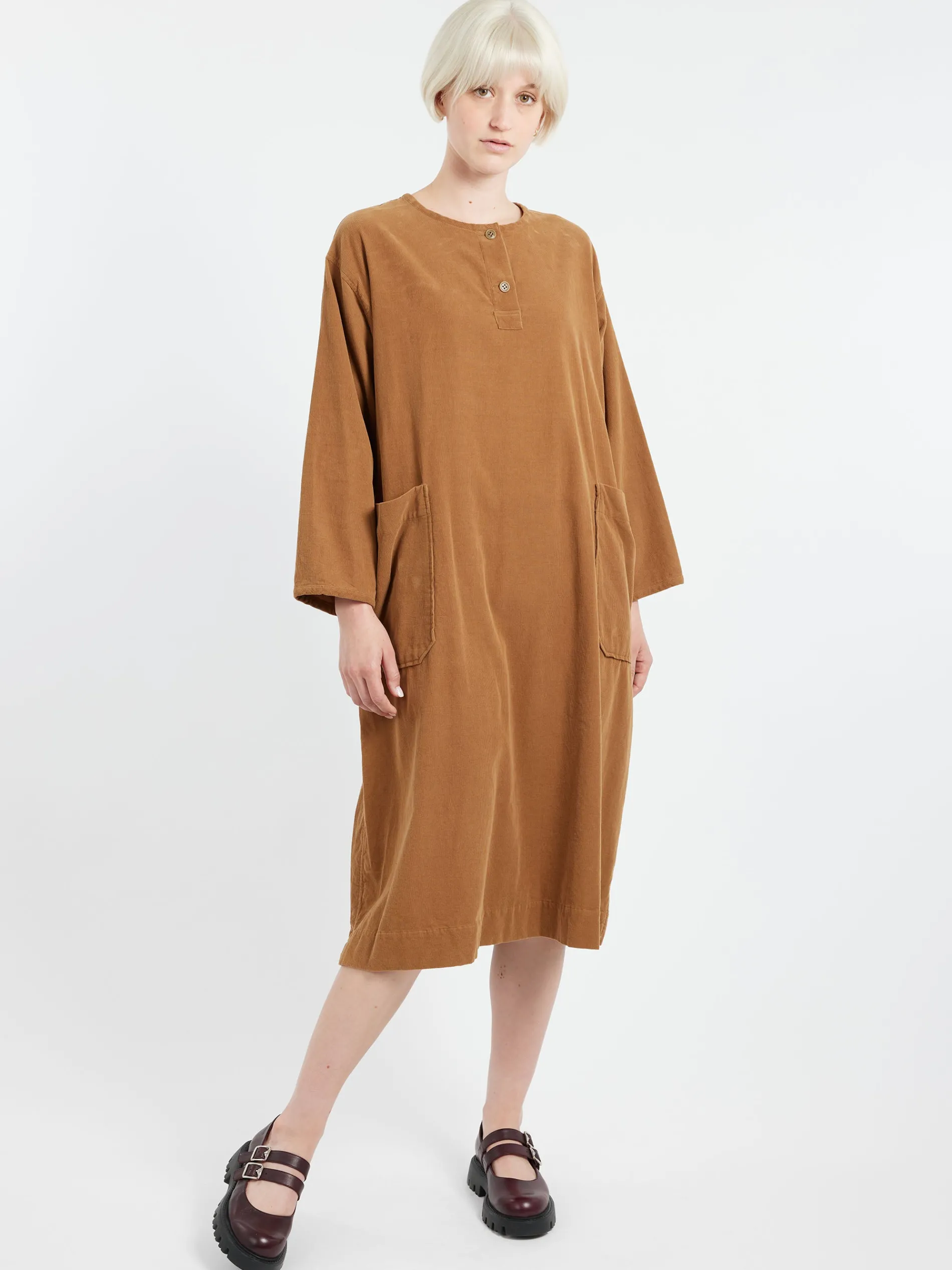 Sarahwear - Corduroy Henley Dress in Beige