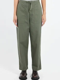 Sarahwear - Cotton Herringbone Soft Tapered Pants in Khaki