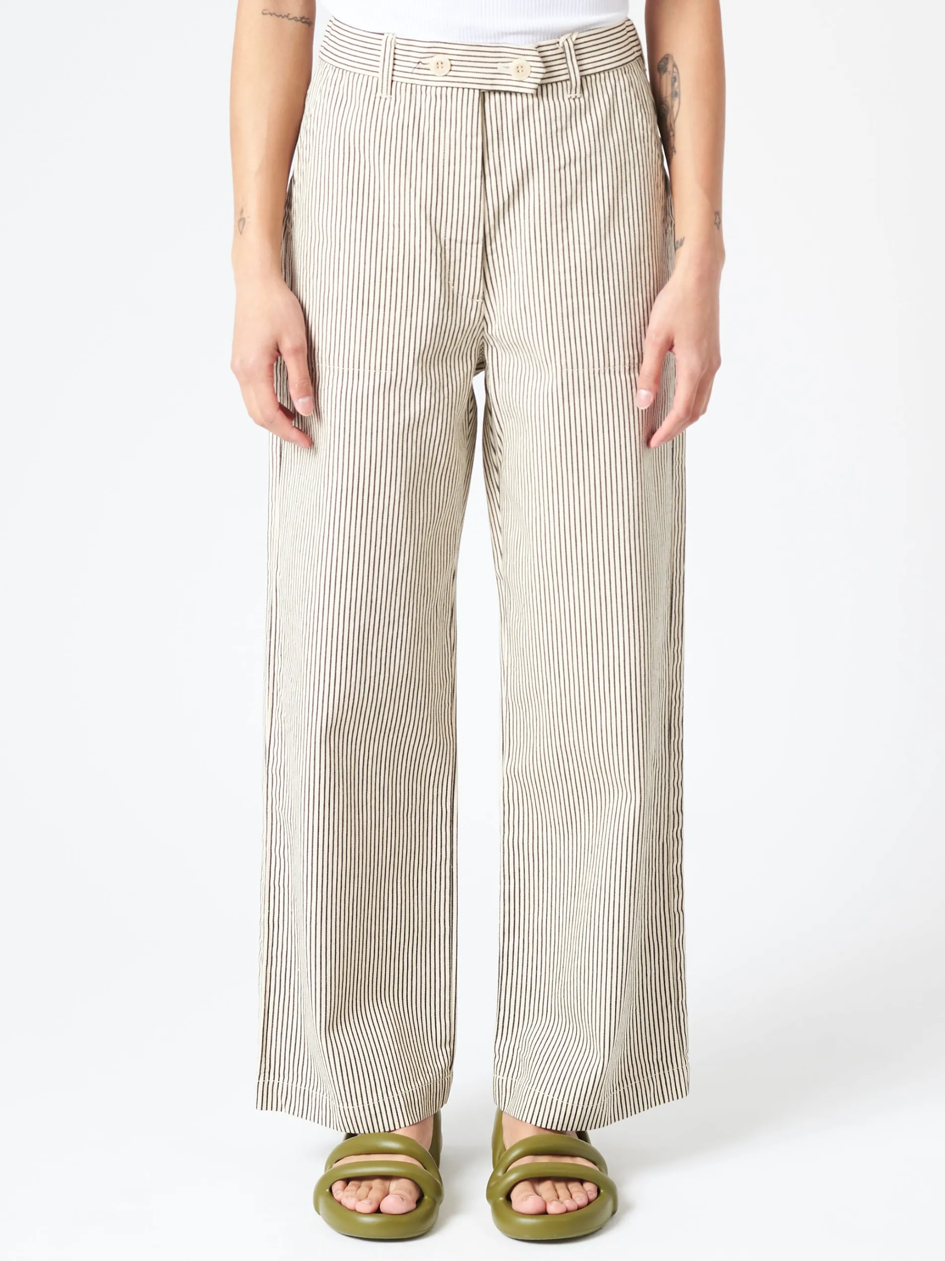 Sarahwear - Denim Carole Pant in Hickory Stripe (Ecru)