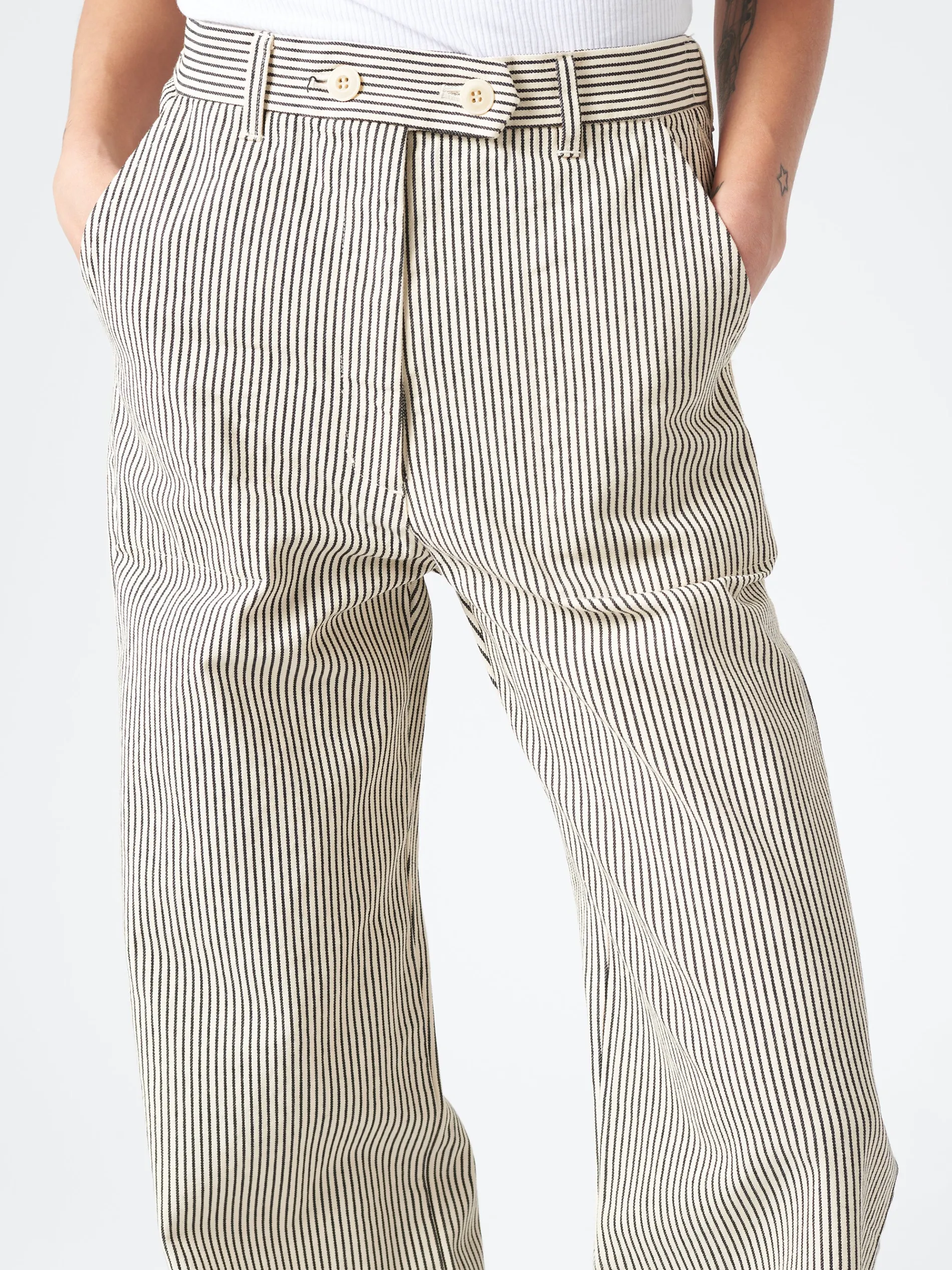 Sarahwear - Denim Carole Pant in Hickory Stripe (Ecru)
