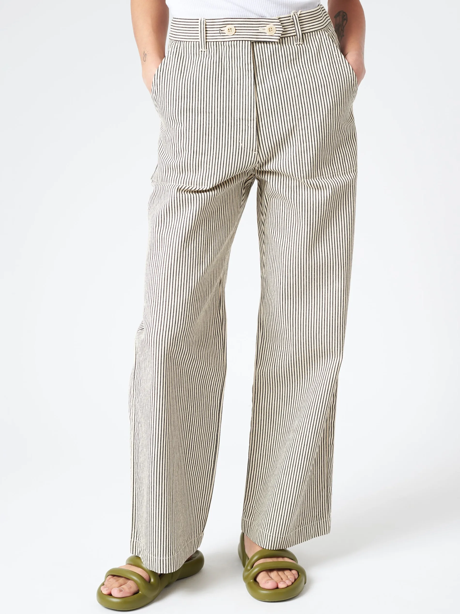 Sarahwear - Denim Carole Pant in Hickory Stripe (Ecru)