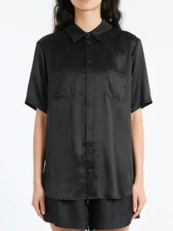 Silk Laundry - Short Sleeve Boyfriend Shirt in Black