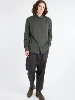 Sunspel - Button Down Flannel Shirt in Drill Green