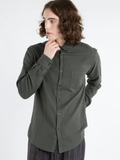 Sunspel - Button Down Flannel Shirt in Drill Green