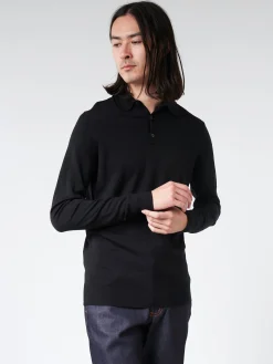 Sunspel - Extra-Fine Merino Polo Shirt in Black