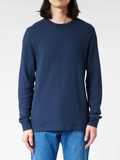 Sunspel - Long Sleeve Waffle T-Shirt in Navy