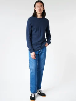 Sunspel - Long Sleeve Waffle T-Shirt in Navy