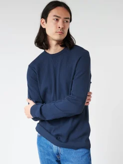 Sunspel - Long Sleeve Waffle T-Shirt in Navy