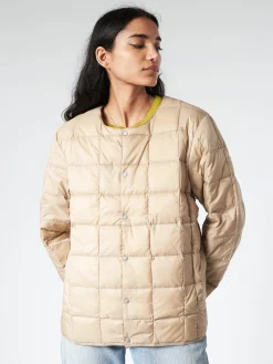 TAION - Crew Neck Button Down Jacket in Soft Beige