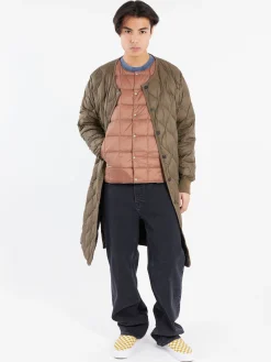 TAION - Military Crew Neck Long Down Jacket in Dark Olive