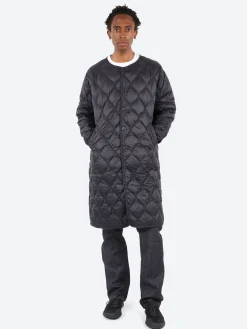 TAION - Military Crew Neck Long Down Jacket in Black