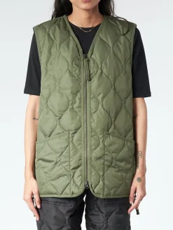 TAION - Military V-Neck Zip Down Vest in Olive