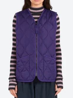 TAION - Military V-Neck Zip Down Vest in Dark Purple