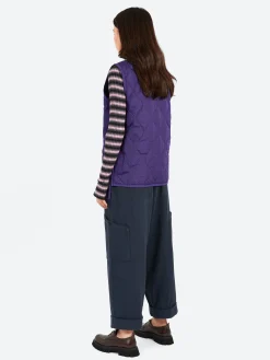 TAION - Military V-Neck Zip Down Vest in Dark Purple