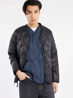 TAION - Military Zip V-Neck Down Jacket in Black