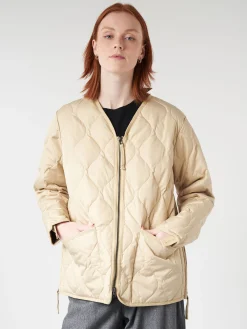Taion - Military Zip V-Neck Down Jacket in Cream