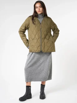 Taion - Military Zip V-Neck Down Jacket in Dark Olive