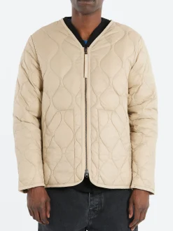 TAION - Military Zip V-Neck Down Jacket in Grey Beige