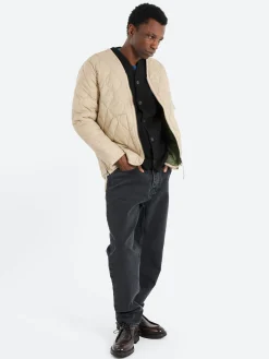 TAION - Military Zip V-Neck Down Jacket in Grey Beige