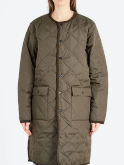 TAION - Piping Crew Neck Long Down Coat in Dark Olive