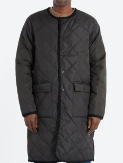 TAION - Piping Crew Neck Long Down Coat in Black