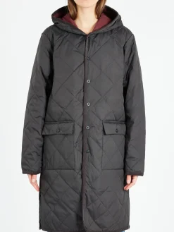 Taion - Piping Hood Long Down Coat in Dark Charcoal