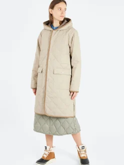 Taion - Piping Hood Long Down Coat in Beige