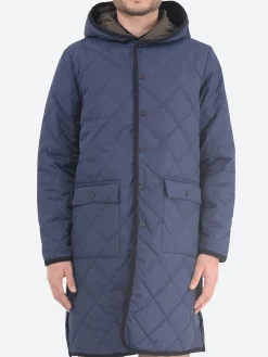 Taion - Piping Hood Long Down Coat in Navy