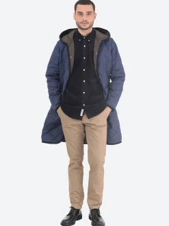 Taion - Piping Hood Long Down Coat in Navy
