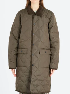 TAION - Piping Long Down Coat in Dark Olive