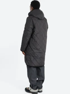 TAION - Reversible Piping Hood Long Coat in Black