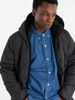 TAION - Reversible Piping Hood Long Coat in Black